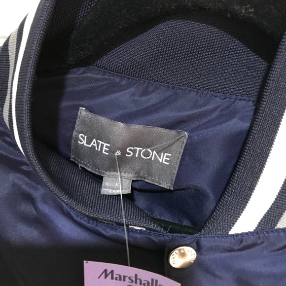 Men’s large navy blue satin varsity/ bomber jacket - Picture 4 of 4